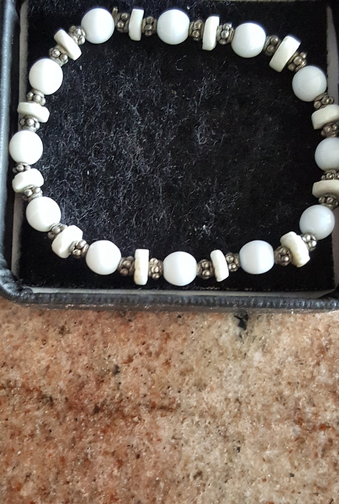 Hand Made White Bead & Silver Bracelet sold on title